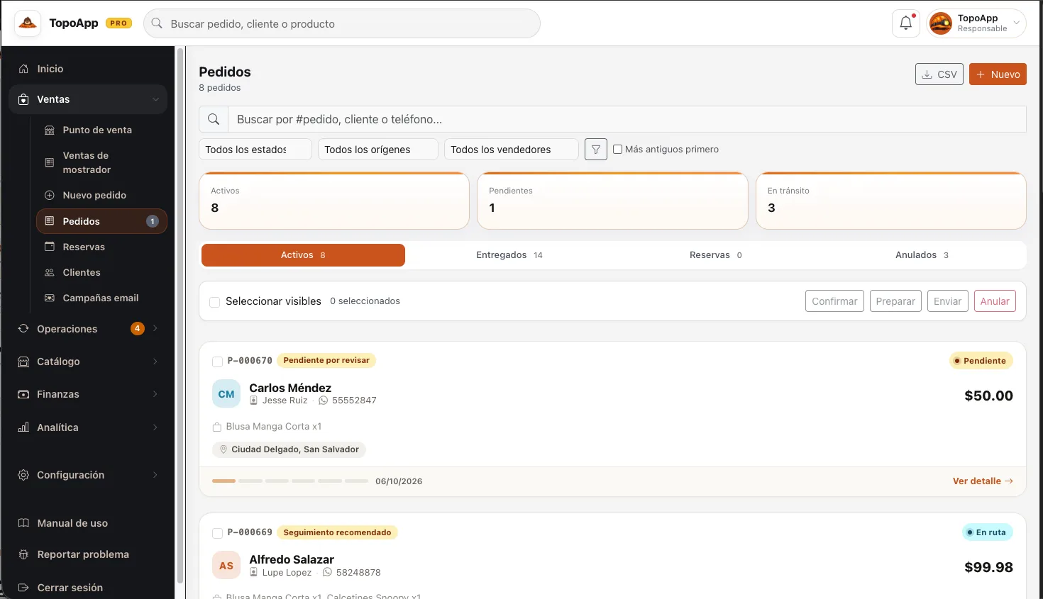 Gestion de pedidos