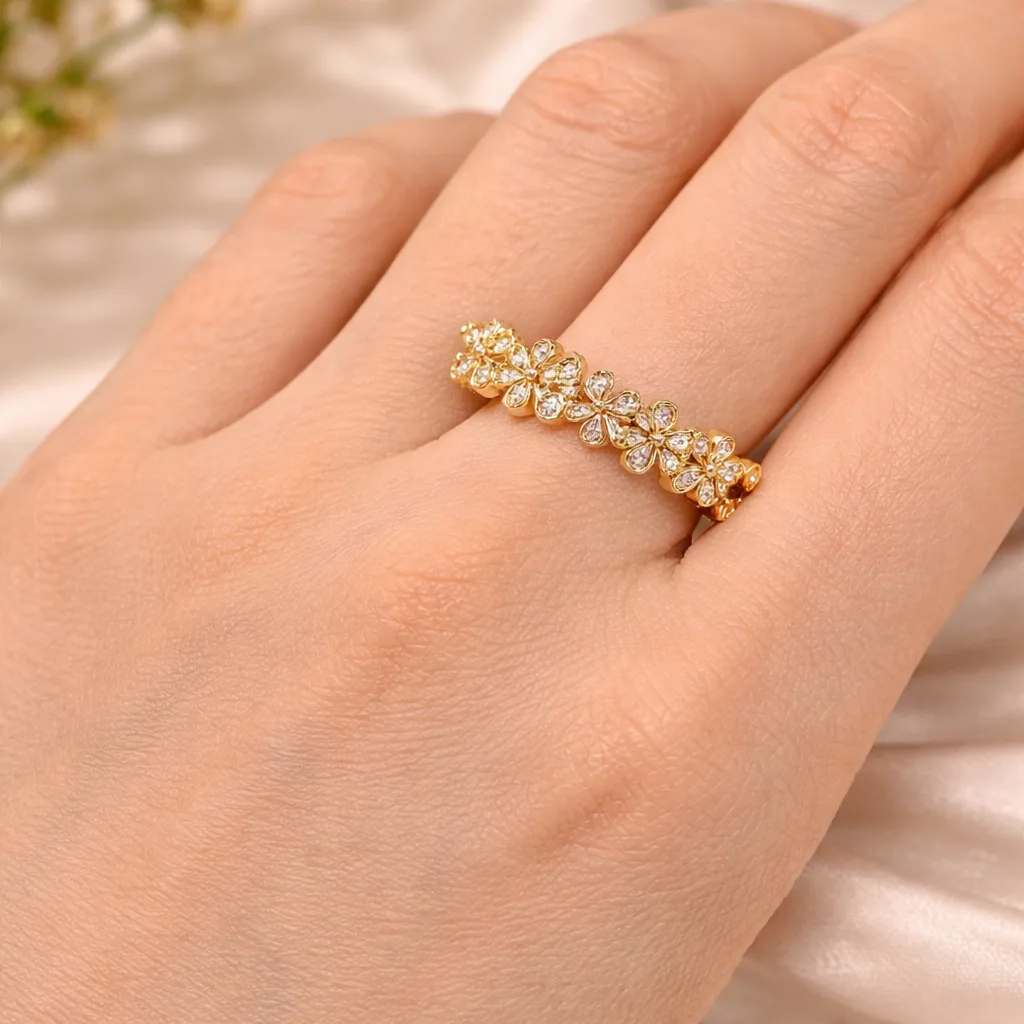 Anillo Ajustable Flores y Diamantes