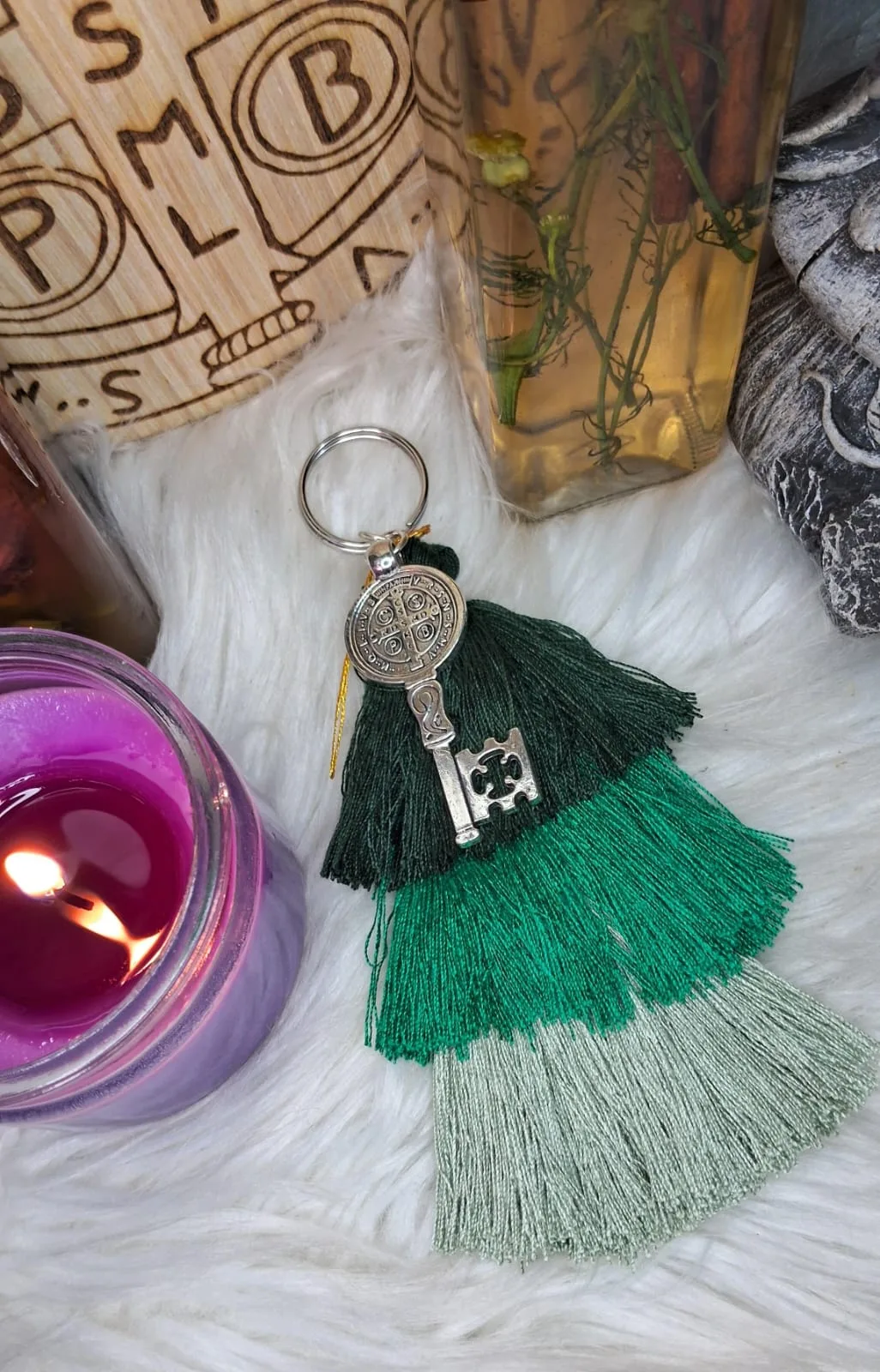 Llavero Mistico Llave San Benito Verde