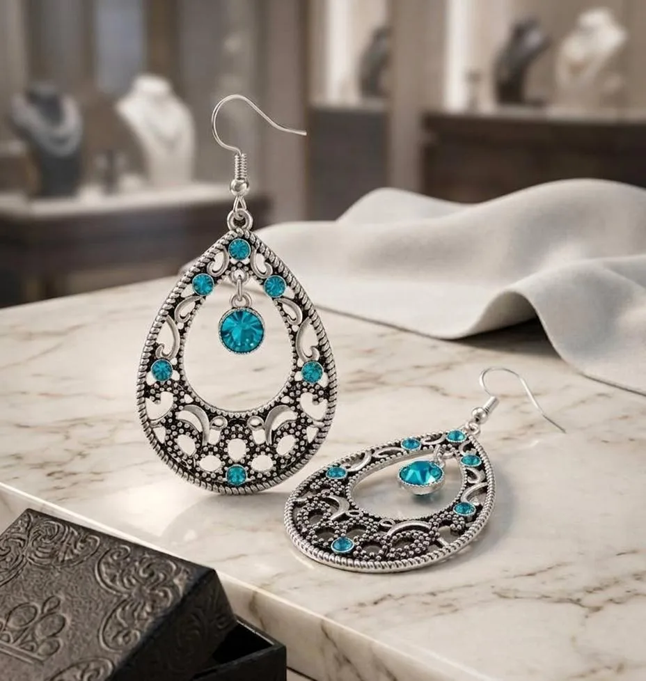 Aretes Cristales Turquesa