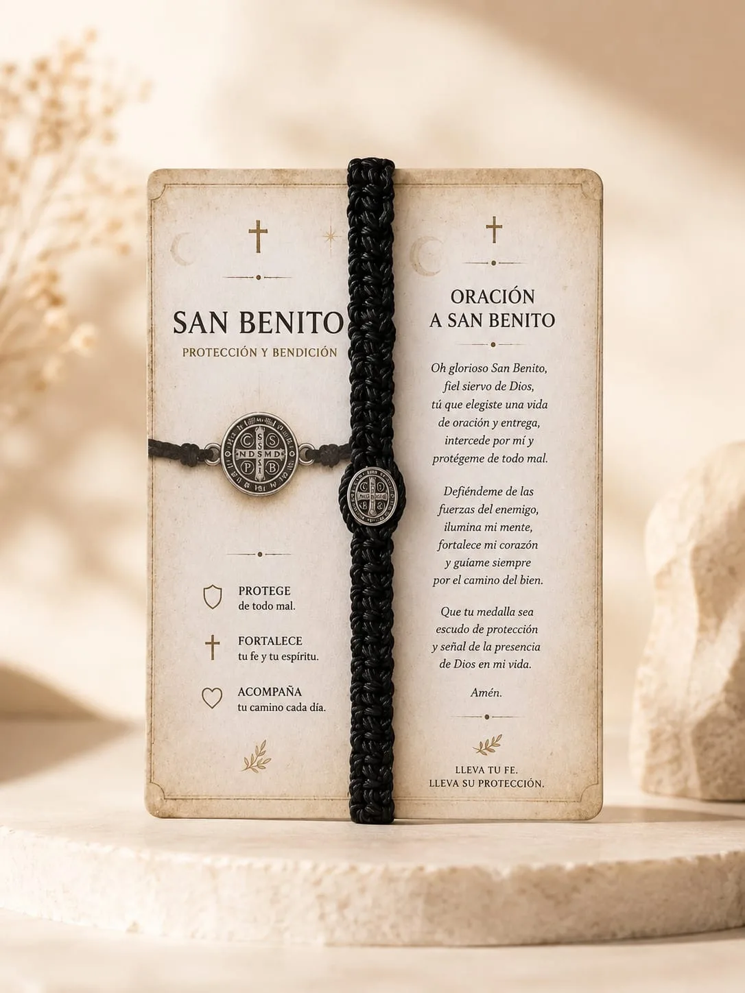 Pulsera Negra Medalla San Benito
