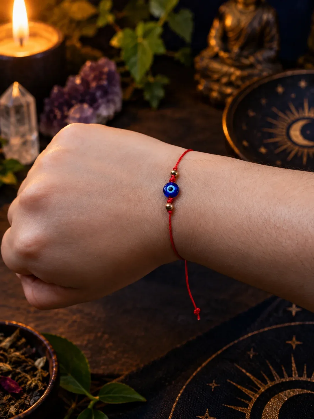 Pulsera Hilo Rojo Ojo Turco azul