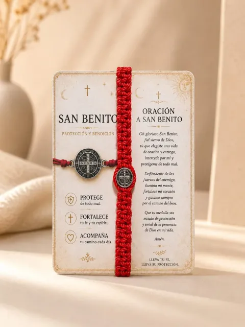 Pulsera Medalla San Benito Roja